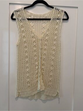 Crocheted Sleeveless Knit Top - Cream